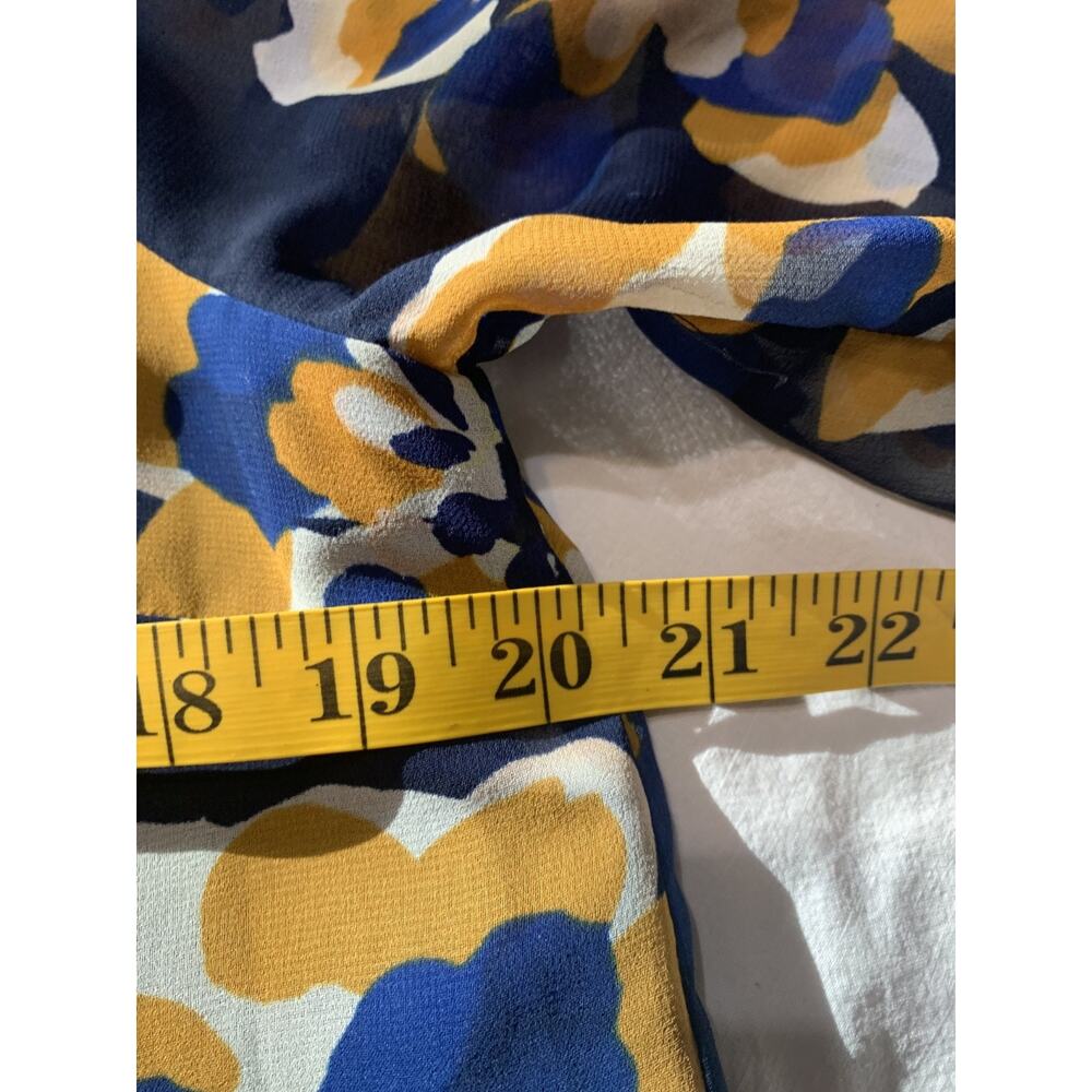Cabi Lydia Sheer Chiffon 3/4 Sleeve Blouse Top Medium Blue Yellow Floral Office - Picture 5 of 12